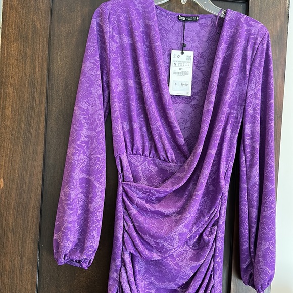 NEW ZARA SMALL PURPLE LONG SLEEVE DRESS - Picture 4 of 4